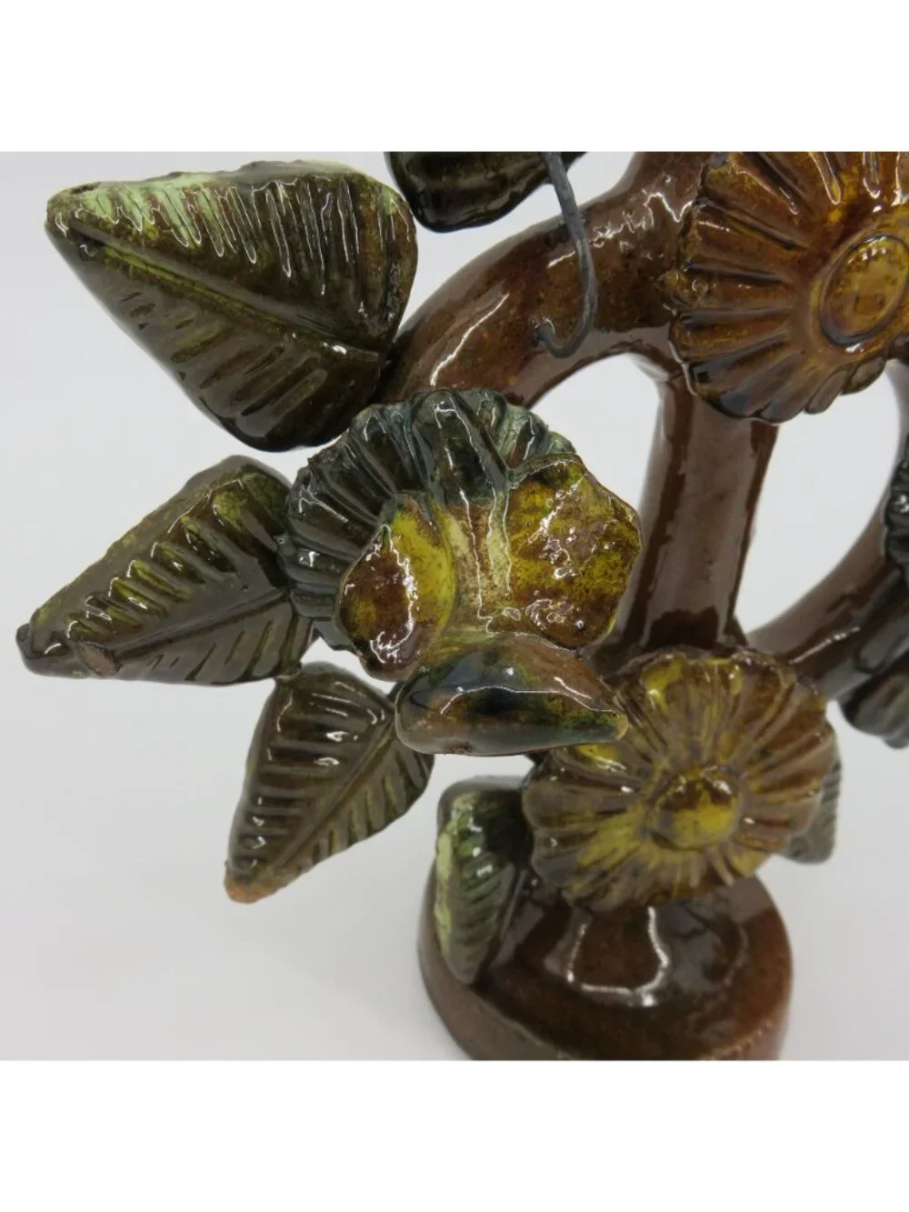 Tree Of Life Pottery Single Candleholder Candelabra Mexican Folk Art Flower Leaf